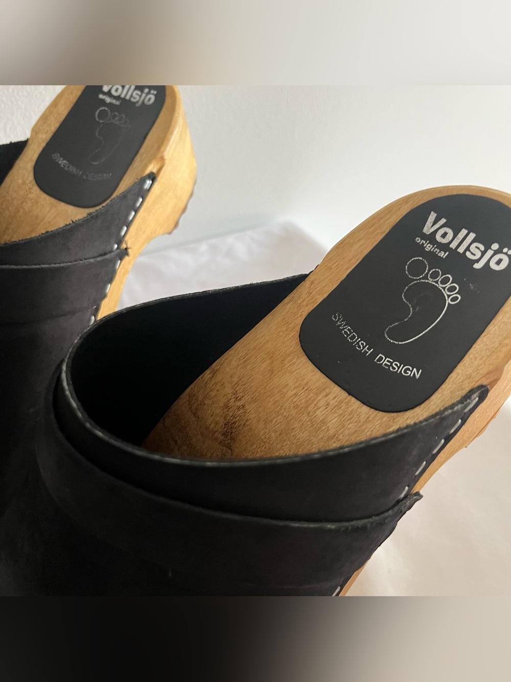 Black Suede Clog Mules with Wood Platform - Picture 3 of 8
